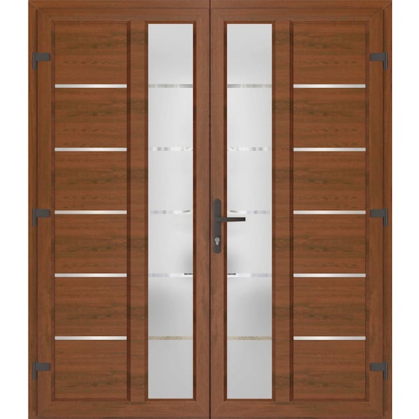 Vdomdoors Front Exterior Prehung Metal-Plastic Double Doors / MANUX 8088 Walnut / Office Commercial and Resid MANUX8088DEXD-WLN-LH-W72xH80 - main