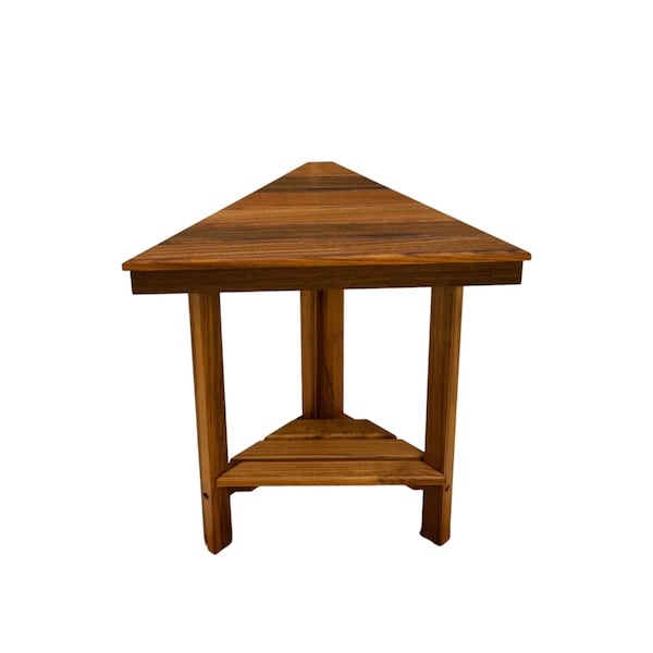 Homeroots 18" X 17" Brown Teak Corner Shower Bench With Shelf 549386 - main