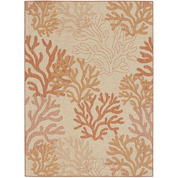Homeroots 6' X 9' Orange And Ivory Nautical Indoor Outdoor Area Rug 550203 - main
