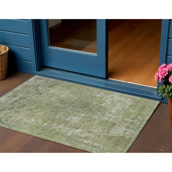 Homeroots 3' X 5' Artichoke Green And Beige Abstract Washable Indoor Outdoor Area Rug 615488 - main