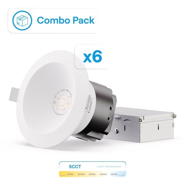 Infibrite 4 In 12W 5CCT Color Selectable LED Recessed Downlight, 1200 Lumens, Triac Dimmable, 6PK IB-023-8-12W-WH-6PK - main