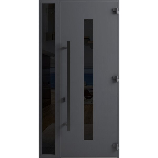 Vdomdoors Front Exterior Prehung Steel Door Ronex0130 Grey 96 Sidelight Exterior Window Sidelite Entry Metal RONEX0130EXD-GRE-W36+16xH96-LH-I - main