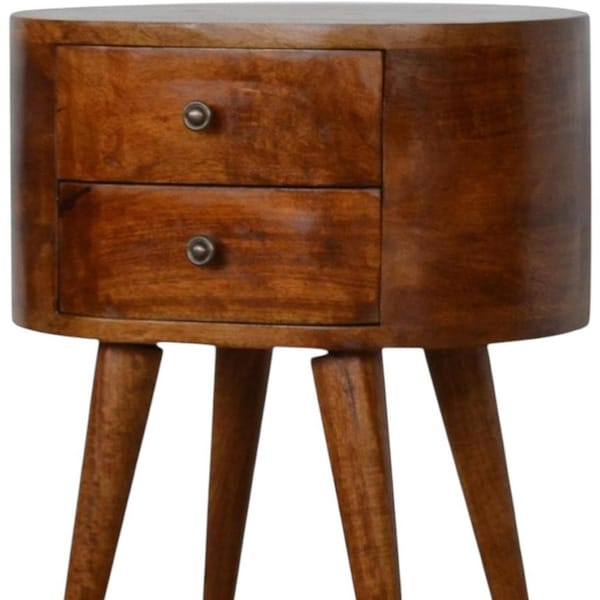 Homeroots 21" Chestnut Solid Wood Round Two Drawer Nightstand 722574 - main