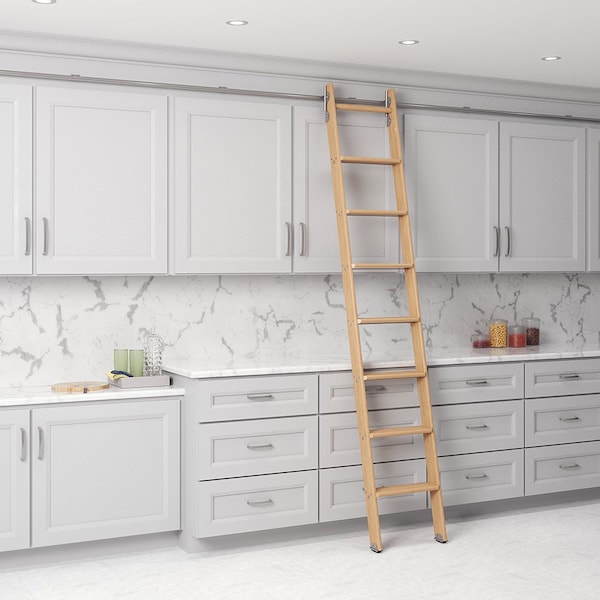 Quiet Glide 8.06 ft. Red Oak No Wheel Satin Nickel Hook Removable Ladder, 12 ft. Rail QG.330-8RO-12-H.02 - main
