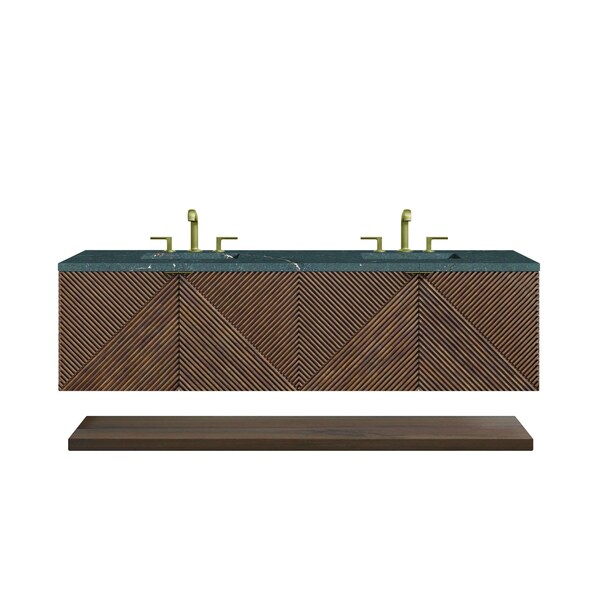 James Martin Vanities Marcello 72'' D Vanity, Chestnut w/ Parisien Bleu Top w/FreePower Wireless Charger D200-V72-CSN-FPBL - main