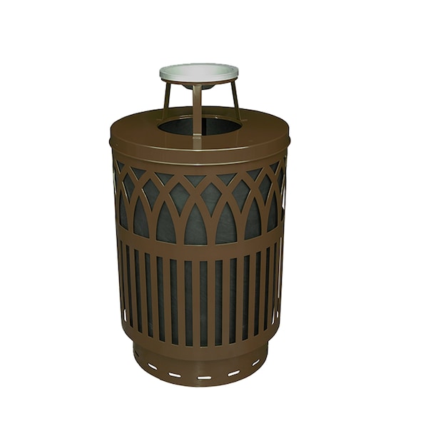 Witt Industries Brown Outdoor Receptacle with Laser Cut Design with Ash Top COV40P-AT-BN - main