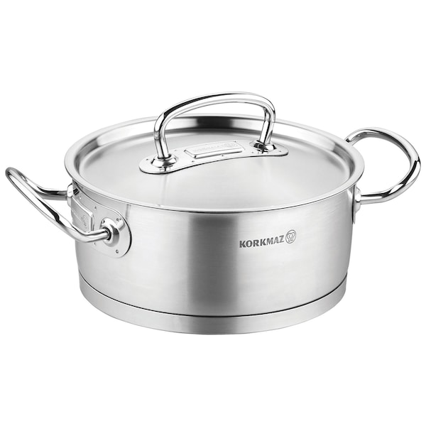 Korkmaz Proline Professional Series 7.3 Liter Stainless Steel Low Casserole with Lid in Silver A1171 - main