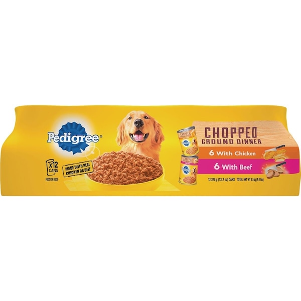 Pedigree Traditional Chopped Ground Dinner Chicken/Beef Variety Wet Dog Food, 12PK 798759 - main