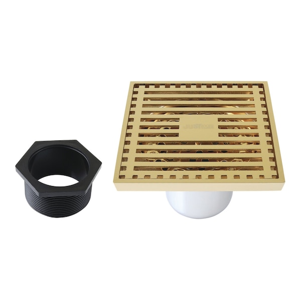Kingston Brass 4" Brass Square Grid Shower Drain with Hair Strainer, Polished Brass BSF4464PB - main