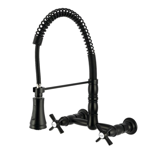 Kingston Brass Double-Handle Wall-Mount Pre-Rinse Bridge Kitchen Faucet, Matte Black GS1240ZX - main