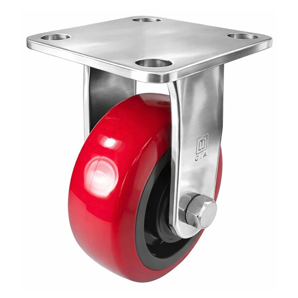 Hyw Products Heavy Duty Caster 5in x 2in Polyurethane on Plastic Wheel Stainless Steel - Rigid 40-50R-A1-PU(STS) - main