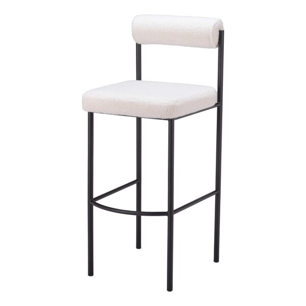 Homeroots Set of Two 30" Ivory and Black Shearling and Steel Low Back Bar Height Bar Chairs 555748 - main