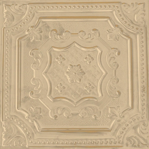 Shanko AllDayTony Pattern612 Antique wht Gold Surface Mount Vintage HandPainted Standard CeilingTiles, 12PK ADT612-NU-STD-ATWGD-12 - main