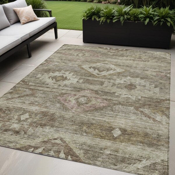 Homeroots 5' X 8' Brown Beige And Tan Southwestern Washable Indoor Outdoor Area Rug 588691 - main