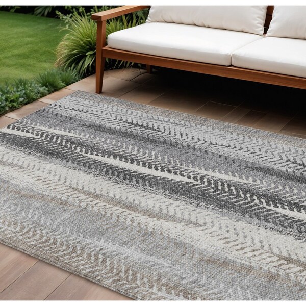 Homeroots 9' X 12' Khaki Ivory And Gray Botanical Leaves Washable Indoor Outdoor Area Rug 581946 - main