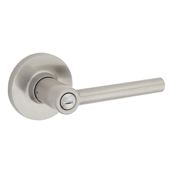 Safelock Reminy Lever Round Rose Push Button Privacy Lock with RCAL Latch and RCS Strike Satin Nickel Finish SL4000RELRDT-15 - main