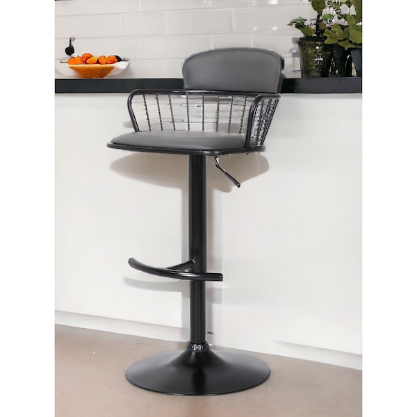 Homeroots Gray and Black Faux Leather with Metal Swivel Low Back Adjustable Height Bar Chair 534446 - main