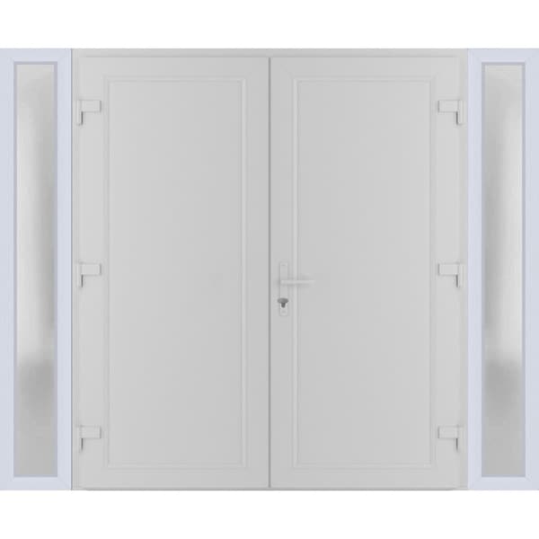 Vdomdoors Front Exterior Prehung Metal-Plastic Double Doors / MANUX 8111 White Silk / 2 Sidelites Exterior Wi MANUX8111DEXD-WS-LH-W16+72+16xH80 - main
