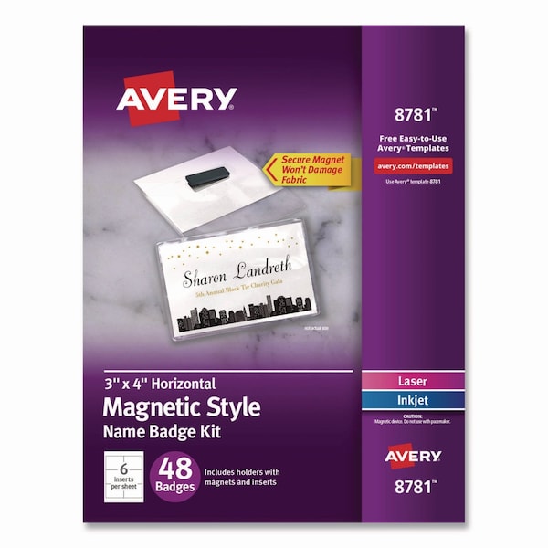 Avery Magnetic Style Name Badge Kit, Horizontal, 4" x 3", White, PK48 08781 - main