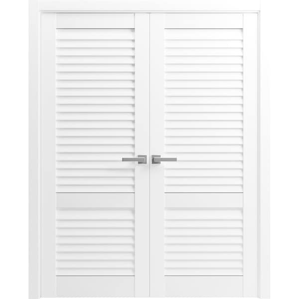 Sartodoors Interior Double Doors 56 x 84 inches, Louver 3388 White Silk, Wood Interior Louvered Frame, Close LOUVER3388DD-WS-3684 - main