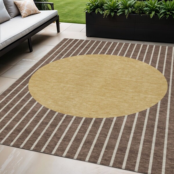 Homeroots 5' X 8' Brown And Beige Striped Washable Indoor Outdoor Area Rug 597152 - main
