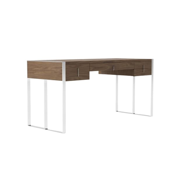 Homeroots 62" Brown and Silver Writing Desk With Four Drawers 482430 - main
