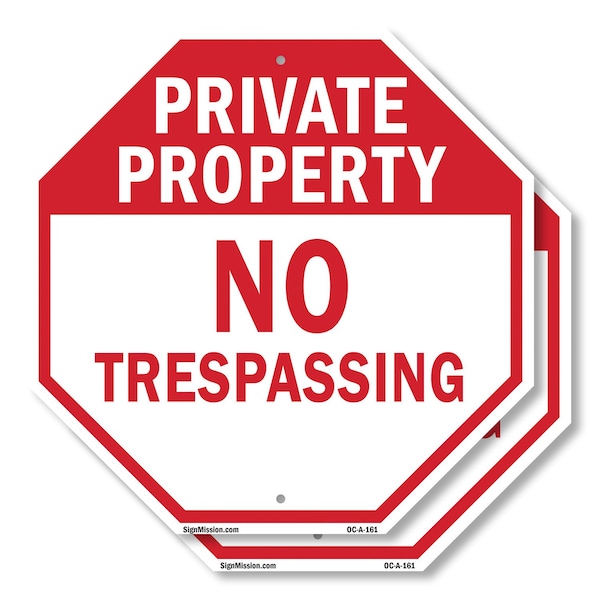Signmission Private Property No Trespassing, 10 inch X 10 inch, Aluminum Metal Signs, 2PK OC-A-2PACK-10-161 - main