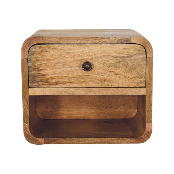 Homeroots 12" Beige Solid Wood Square One Drawer Floating Nightstand 651485 - main