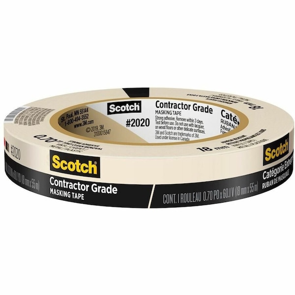 Scotch Masking Tape, 0.7 in W x 60 yd L, Tan 2020-18AP - main
