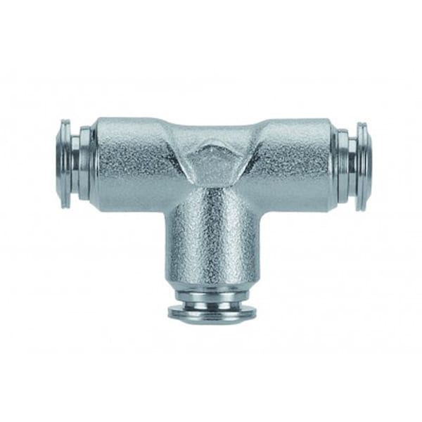 Usa Industrials Push to Connect Tube Fitting - Nickel Plated Brass w/ Metal Release Ring - Union Tee - 8mm Tube OD ZUSA-TF-PTC-NPBR-699 - main