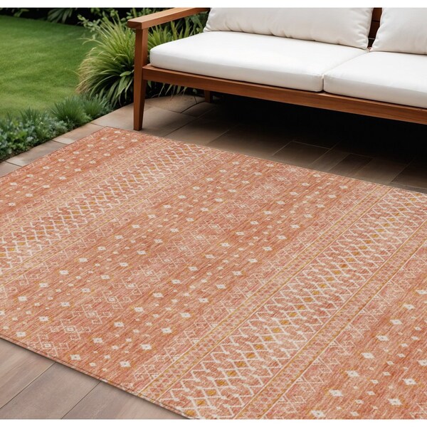 Homeroots 10' X 14' Salmon Gold And Ivory Tribal Washable Indoor Outdoor Area Rug 582643 - main