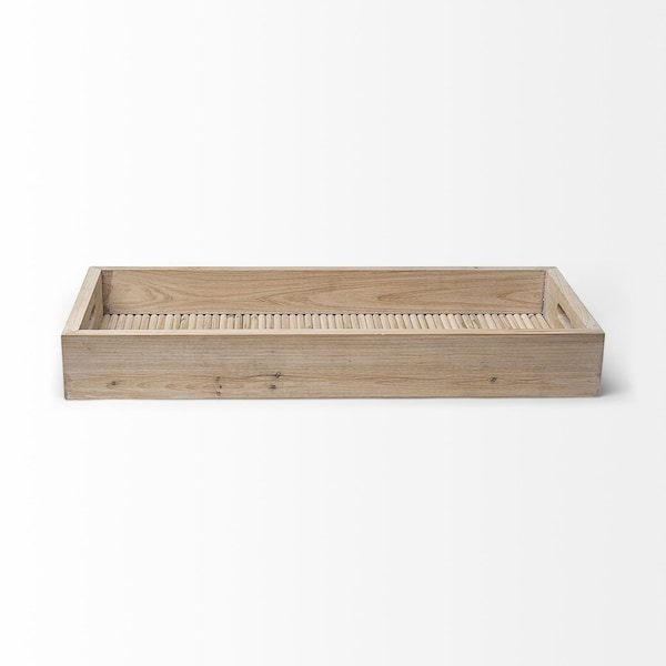 Homeroots 28in Natural Wood Indoor Outdoor Tray With Handles 376056 - main
