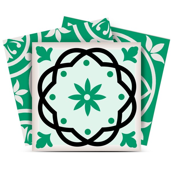 Homeroots 4" X 4" Green And White Mosaic Peel And Stick Removable Tiles 390828 - main