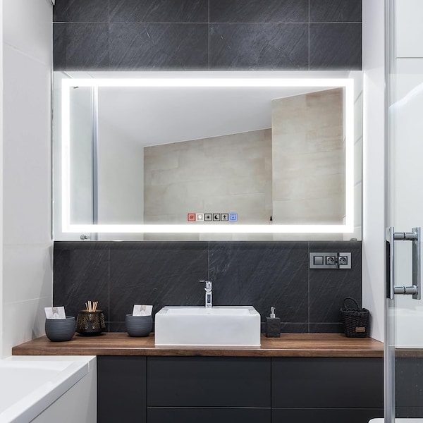 Fab Glass And Mirror LED Mirror 40x32inches, Led Bathroom Mirror with Lights Front and Backlit Anti-Fog Memory Brig HC40X32 - main