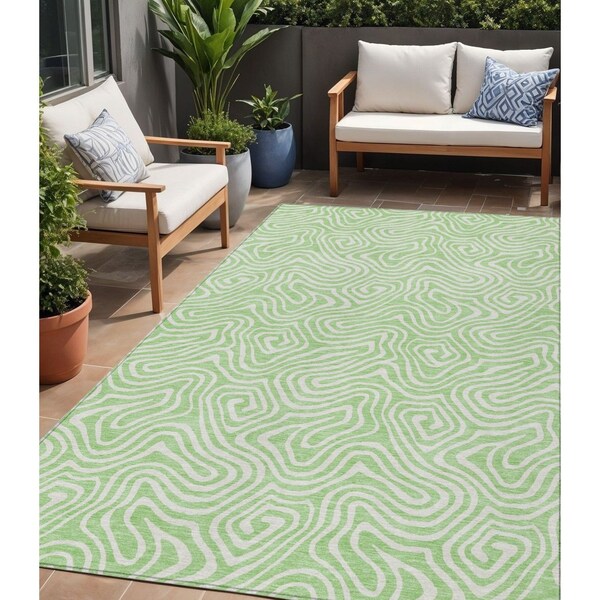Homeroots 5' X 8' Mint Green And Ivory Abstract Washable Indoor Outdoor Area Rug 599737 - main