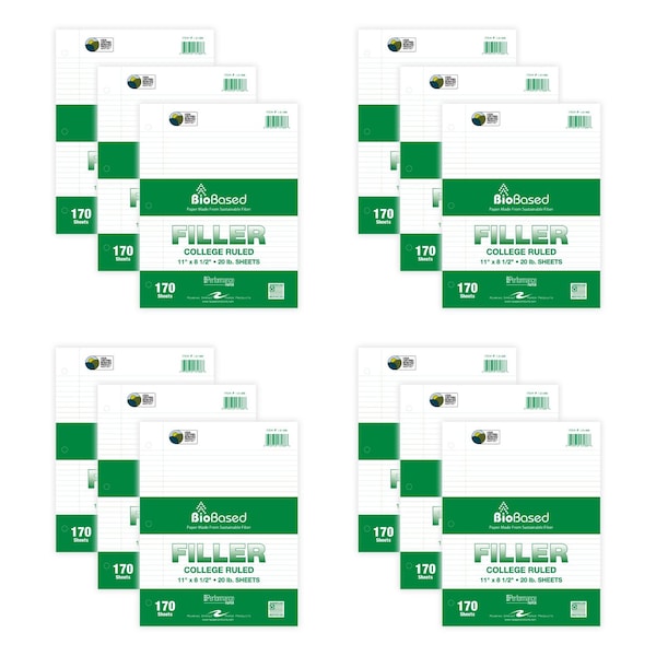 Roaring Spring Case of Biobase Filler Paper, 8.5"x11", 170 shtlb White Paper 3-Hole Punched, College Ruled, PK12 13186cs - main