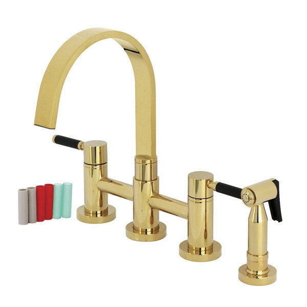 Kingston Brass Bridge Kitchen Faucet with Brass Sprayer, Polished Brass KS8262DKLBS - main