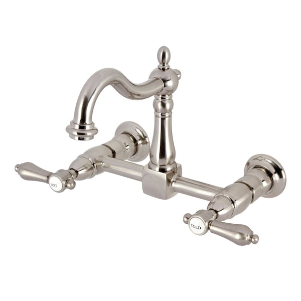 Kingston Brass Two-Handle Wall Mount Bridge Kitchen Faucet, Brushed Nickel KS1268BAL - main