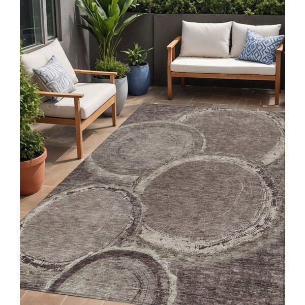 Homeroots 5' X 8' Chocolate And Beige Faux Bois Washable Indoor Outdoor Area Rug 613134 - main