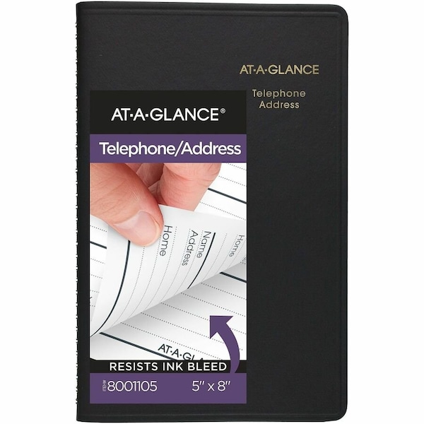 At-A-Glance Black Telephone/Address Book, 4-7/8" x 8" 80-011-05 - main
