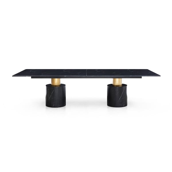 Homeroots 180" Black and Gold Marble and Steel Double Pedestal Base Dining Table 722447 - main