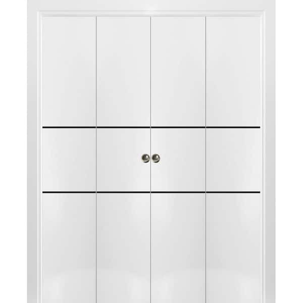 Sartodoors Sliding Closet Double Bi-fold Doors, Planum 0014 White Silk and Aluminum Strips, Sturdy Tracks Mold PLANUM0014DBF-WS-72 x 84 (4* 18x84) - main