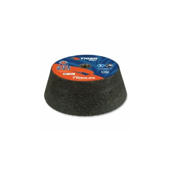 Weiler Tiger Flaring Cup Wheel, 6 in/4-3/4 in dia x 2 in Thick x 5/8 in-11 Arbor, 1 in Rim, 16 Grit, 5PK 804-68358 - main