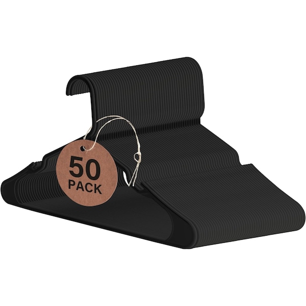 Simple Deluxe Plastic Hangers, Lightweight and Space-Saving Suit Hangers w/ Non-Slip Shoulder Notches, Black, 50PK HIHANGPLASTB01X50 - main