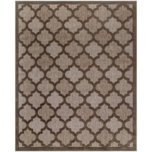 Homeroots 9' X 12' Dark Brown And Light Brown Trellis Indoor Outdoor Area Rug 551365 - main
