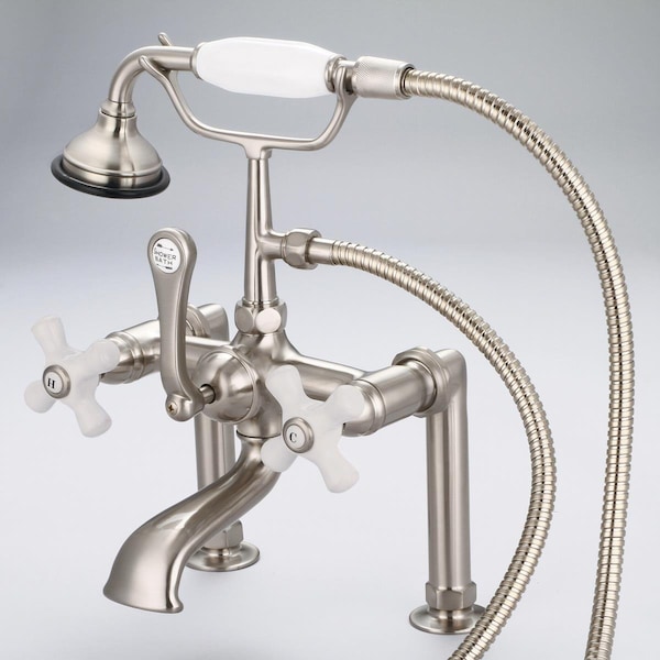 Water Creation Vintage Classic 7 in. Spread Deck Mount Tub Faucet - Brushed Nickel, Grey F6-0006-02-PX - main