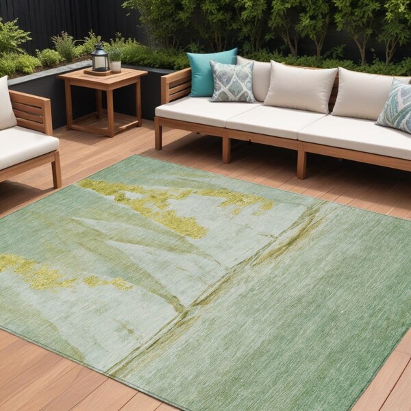 Homeroots 10' X 14' Green And Gold Nautical Washable Indoor Outdoor Area Rug 631040 - main