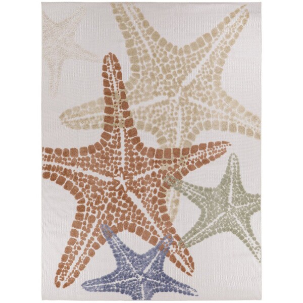 Homeroots 9' X 12' Ivory Blue Yellow Orange And Green Starfish Indoor Outdoor Area Rug 546866 - main