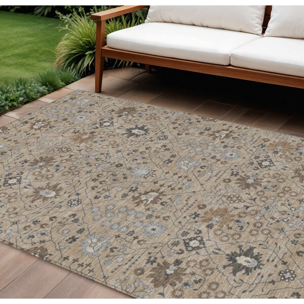 Homeroots 9' X 12' Taupe Brown And Gray Oriental Washable Indoor Outdoor Area Rug 598086 - main