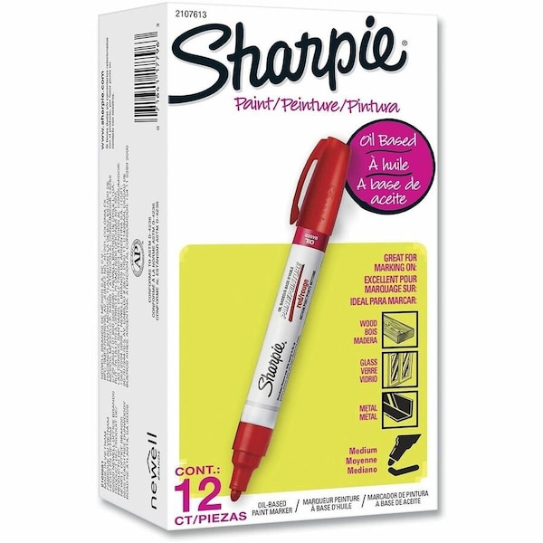 Sanford Sharpie Paint Marker, Oil Based, Medium, Red Ink, PK12 2107613 - main